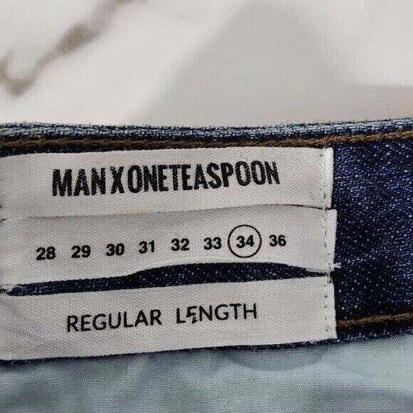 2/$50 Man X OneTeaspoon Blue Suede Tapered Jeans 34R | Designer Distressed Denim - Picture 3 of 7